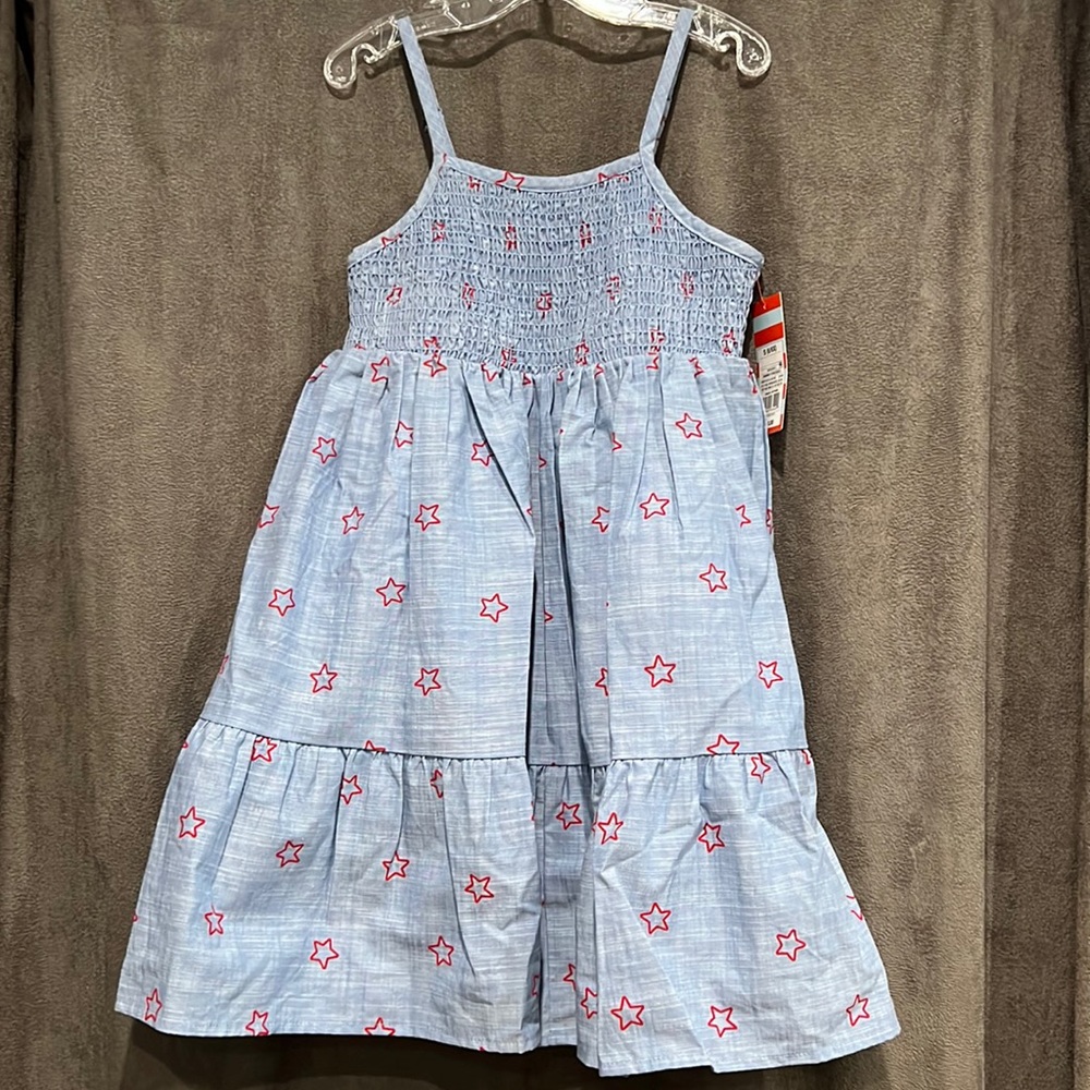 Cat & Jack Girls Small 6/6X White Lined Summer Dress. Blue/Red Stars